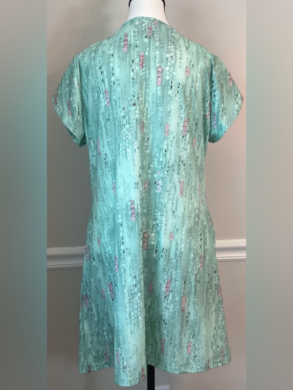 Short Sleeved Henley Neck Cap Sleeve Mint Green Summer Mini Dress Shift Large - Picture 3 of 7